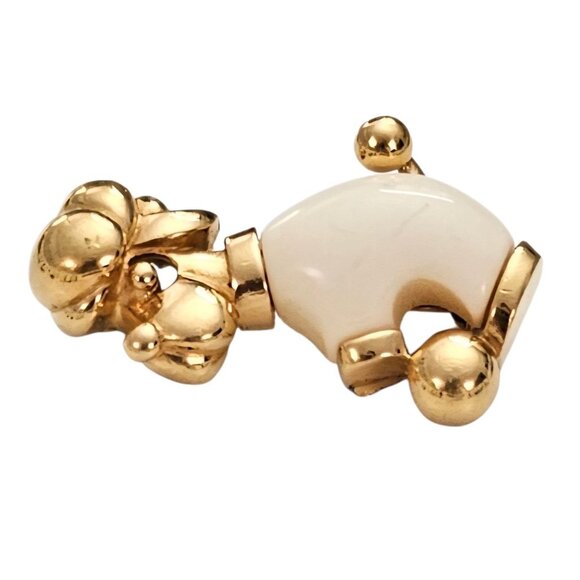 Trifari Crown Over T Gold Tone Off White Lucite Dog Brooch, Signed - Picture 2 of 7